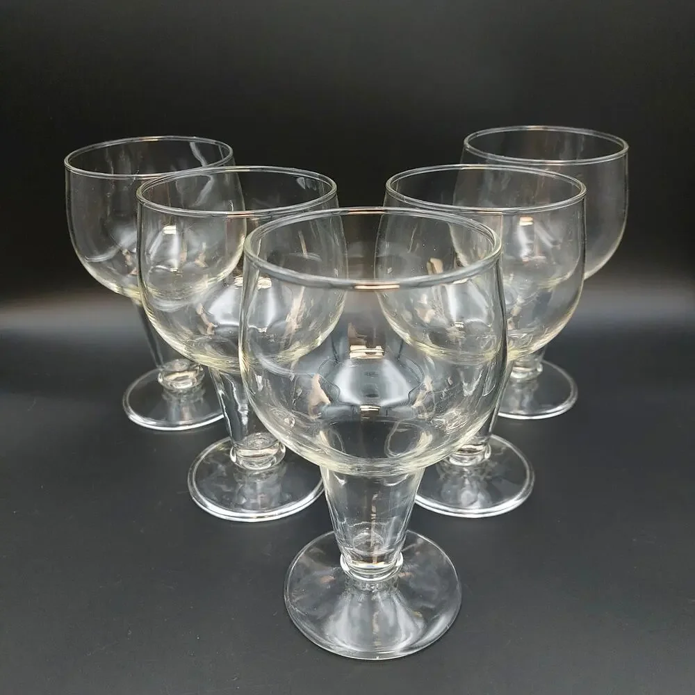 Vintage Anchor Hocking Hollow Stem Beer Glasses Set of 5 Clear Stout Goblets